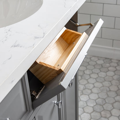Palace 60 in. W Bath Vanity in Cashmere Grey with Quartz Vanity Top with White Basin | Water Creation