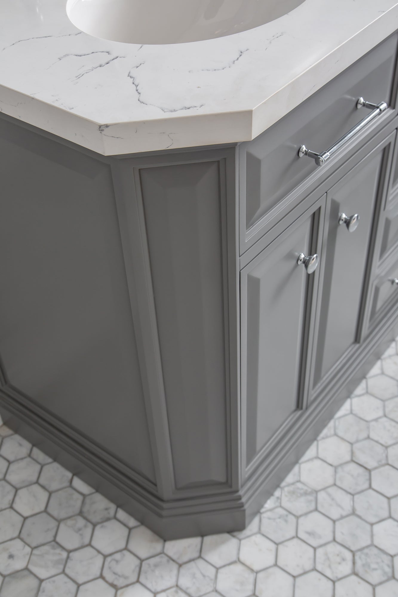 Palace 60 in. W Bath Vanity in Cashmere Grey with Quartz Vanity Top with White Basin | Water Creation