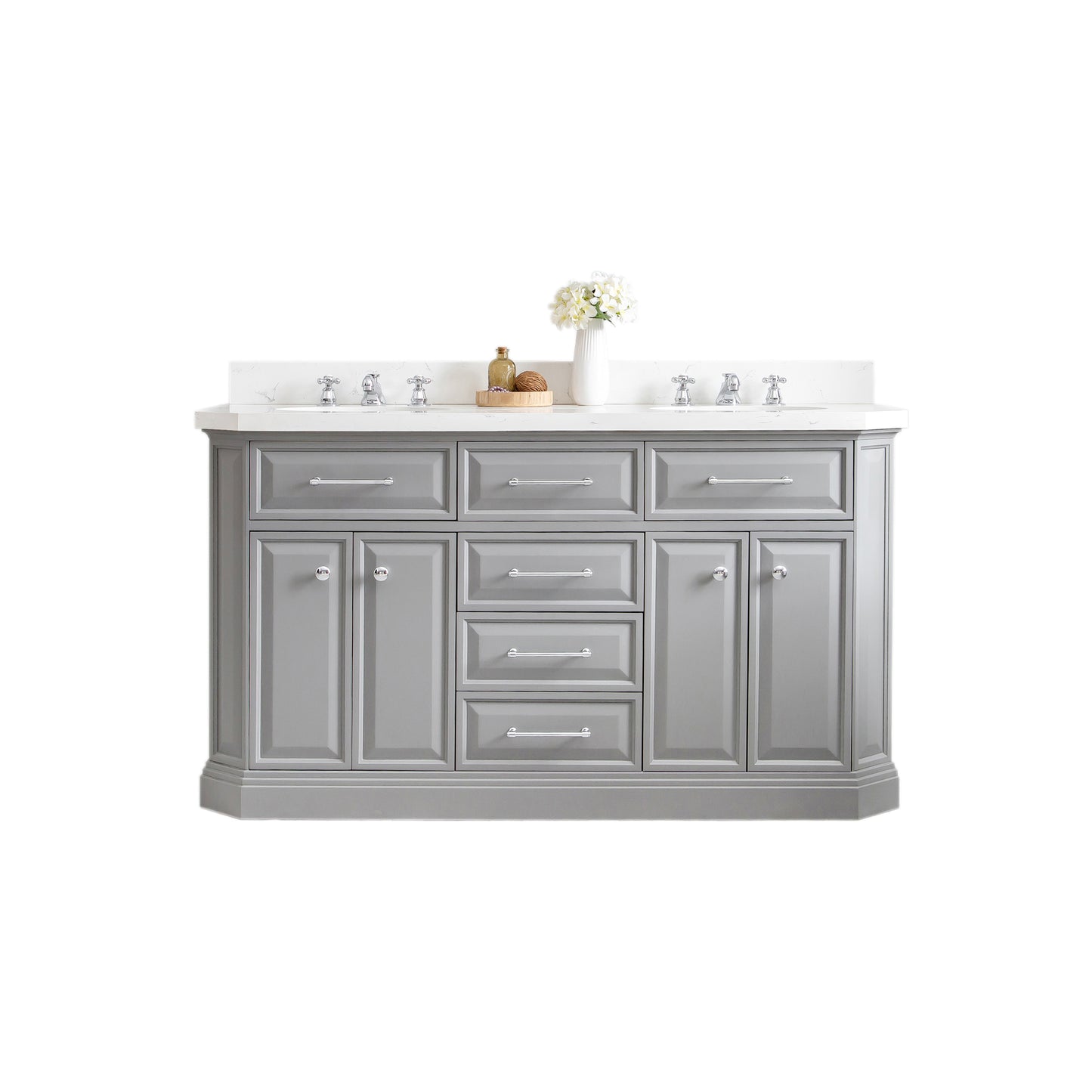 Palace 60 in. W Bath Vanity in Cashmere Grey with Quartz Vanity Top with White Basin | Water Creation