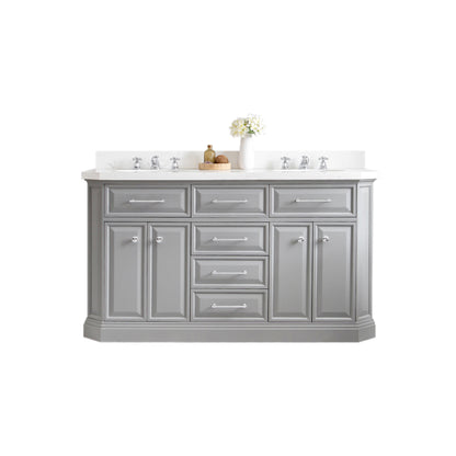 Palace 60 in. W Bath Vanity in Cashmere Grey with Quartz Vanity Top with White Basin | Water Creation