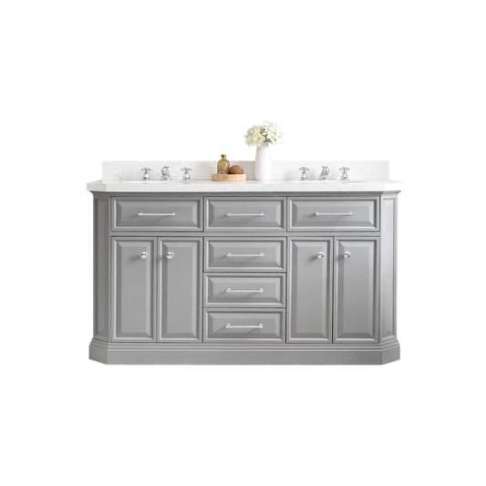 Palace 60 in. W Bath Vanity in Cashmere Grey with Quartz Vanity Top with White Basin | Water Creation
