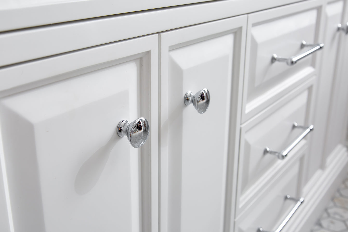 Palace 60 in. W Bath Vanity in Pure White with Quartz Vanity Top with White Basin | Water Creation