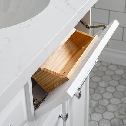 Palace 60 in. W Bath Vanity in Pure White with Quartz Vanity Top with White Basin | Water Creation