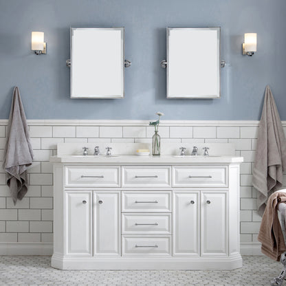 Palace 60 in. W Bath Vanity in Pure White with Quartz Vanity Top with White Basin | Water Creation
