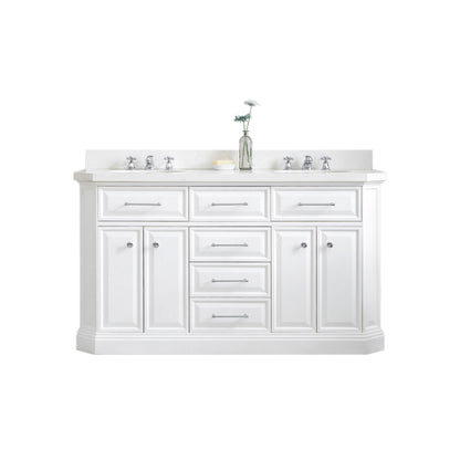 Palace 60 in. W Bath Vanity in Pure White with Quartz Vanity Top with White Basin | Water Creation