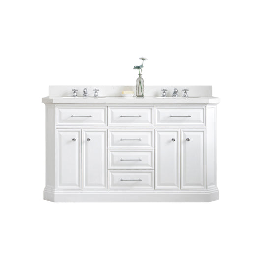 Palace 60 in. W Bath Vanity in Pure White with Quartz Vanity Top with White Basin | Water Creation
