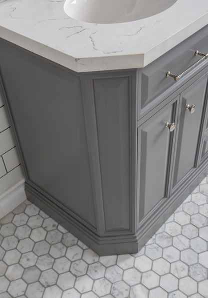Palace 60 in. W Bath Vanity in Cashmere Grey with Quartz Vanity Top with White Basin | Water Creation
