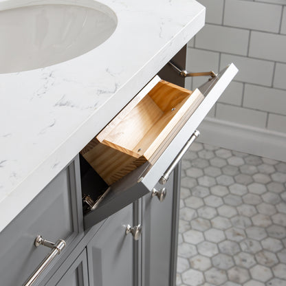 Palace 60 in. W Bath Vanity in Cashmere Grey with Quartz Vanity Top with White Basin | Water Creation