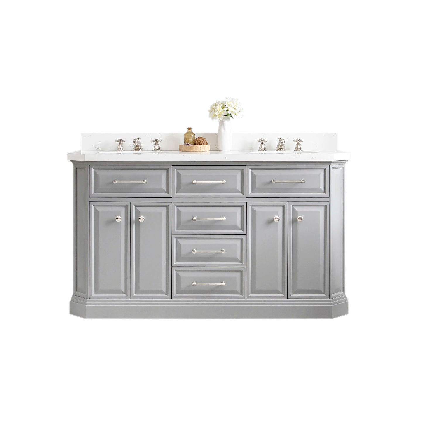 Palace 60 in. W Bath Vanity in Cashmere Grey with Quartz Vanity Top with White Basin | Water Creation