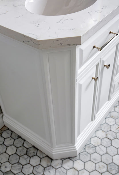 Palace 60 in. W Bath Vanity in Pure White with Quartz Vanity Top with White Basin | Water Creation