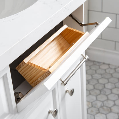 Palace 60 in. W Bath Vanity in Pure White with Quartz Vanity Top with White Basin | Water Creation