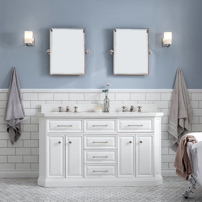 Palace 60 in. W Bath Vanity in Pure White with Quartz Vanity Top with White Basin | Water Creation