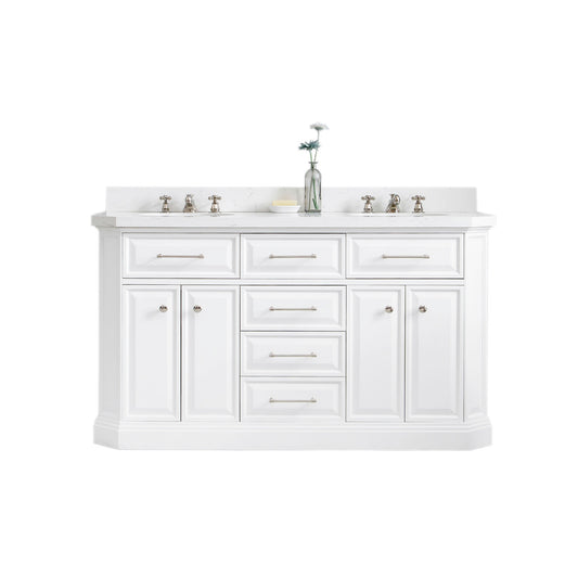 Palace 60 in. W Bath Vanity in Pure White with Quartz Vanity Top with White Basin | Water Creation