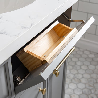 Palace 60 in. W Bath Vanity in Cashmere Grey with Quartz Vanity Top with White Basin | Water Creation