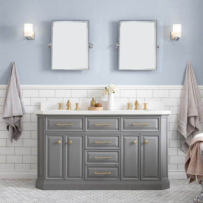 Palace 60 in. W Bath Vanity in Cashmere Grey with Quartz Vanity Top with White Basin | Water Creation