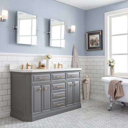 Palace 60 in. W Bath Vanity in Cashmere Grey with Quartz Vanity Top with White Basin | Water Creation