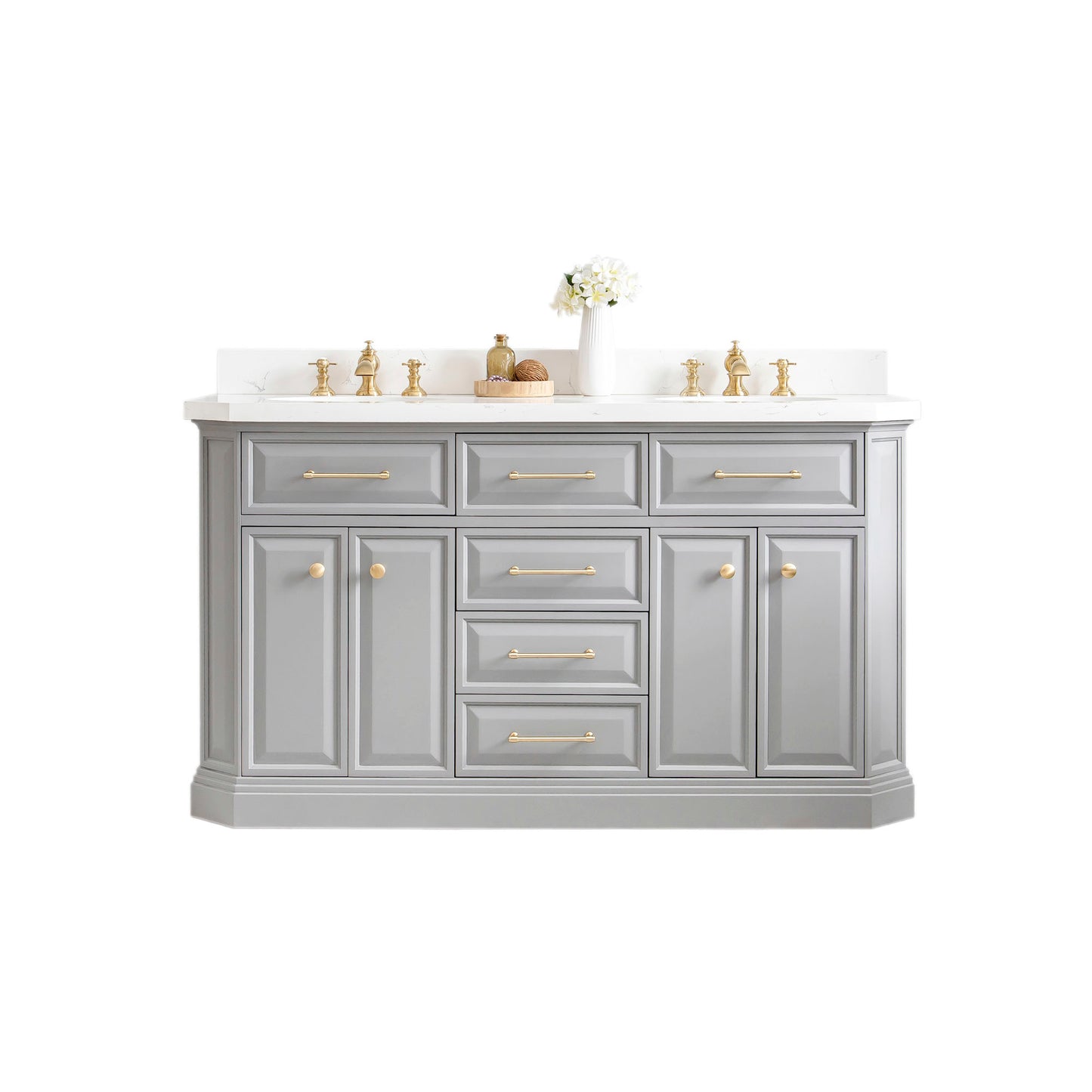 Palace 60 in. W Bath Vanity in Cashmere Grey with Quartz Vanity Top with White Basin | Water Creation