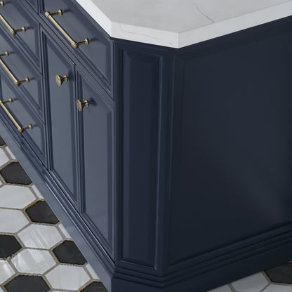 Palace 60 in. Vanity in Monarch Blue with Quartz Vanity Top in White with White Basins | Water Creation