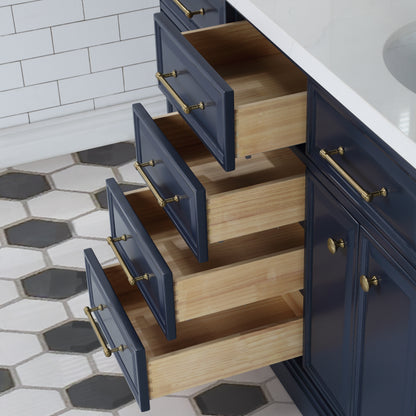 Palace 60 in. Vanity in Monarch Blue with Quartz Vanity Top in White with White Basins | Water Creation