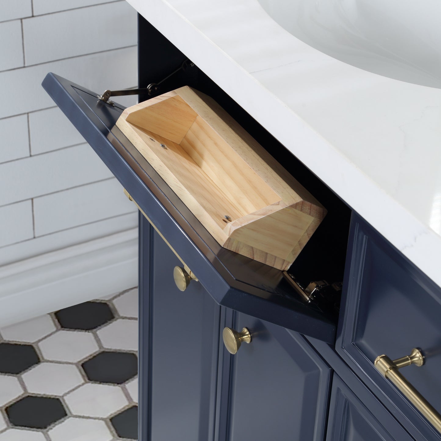 Palace 60 in. Vanity in Monarch Blue with Quartz Vanity Top in White with White Basins | Water Creation