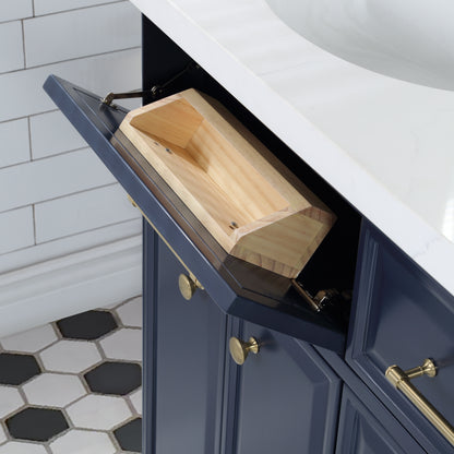 Palace 60 in. Vanity in Monarch Blue with Quartz Vanity Top in White with White Basins | Water Creation