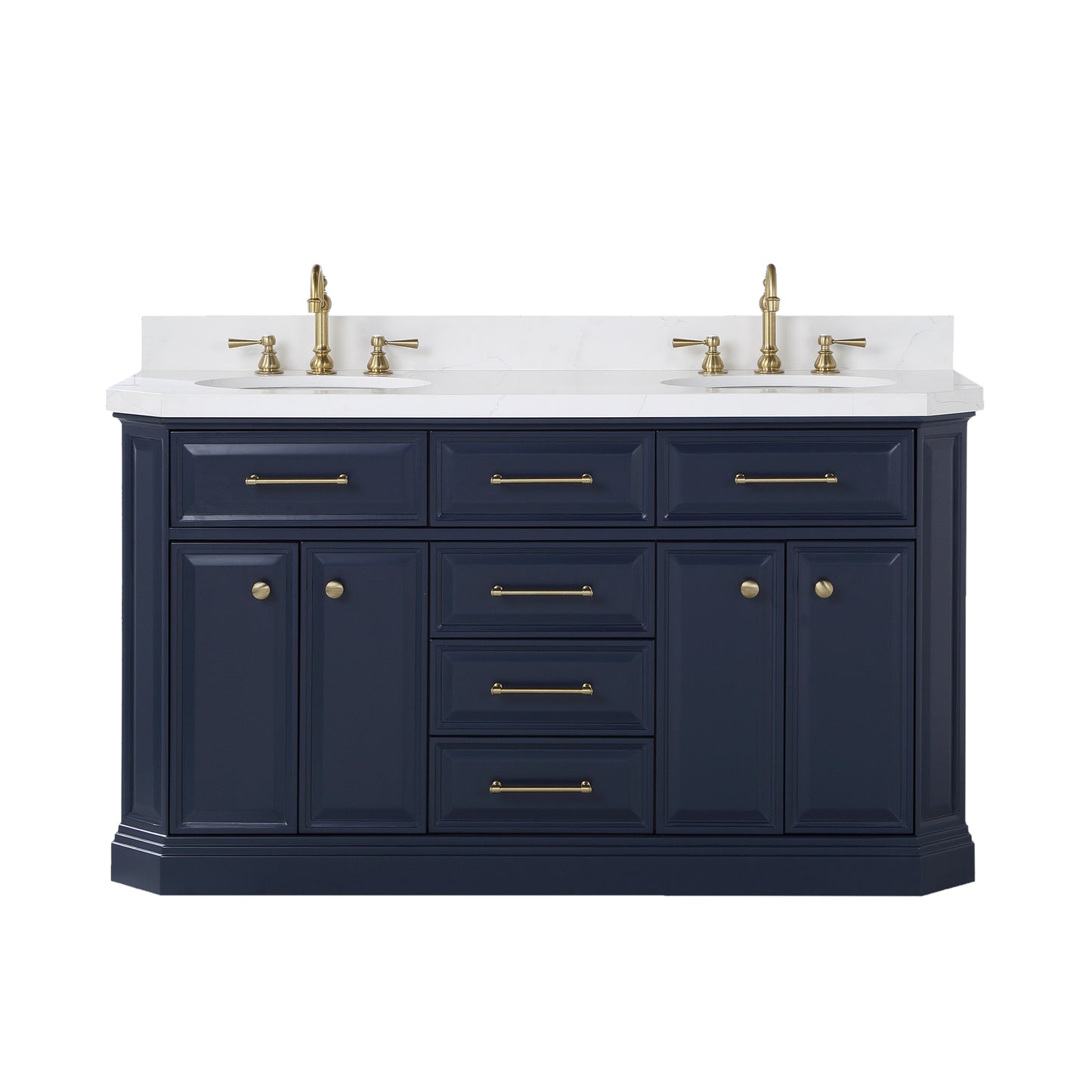 Palace 60 in. Vanity in Monarch Blue with Quartz Vanity Top in White with White Basins | Water Creation