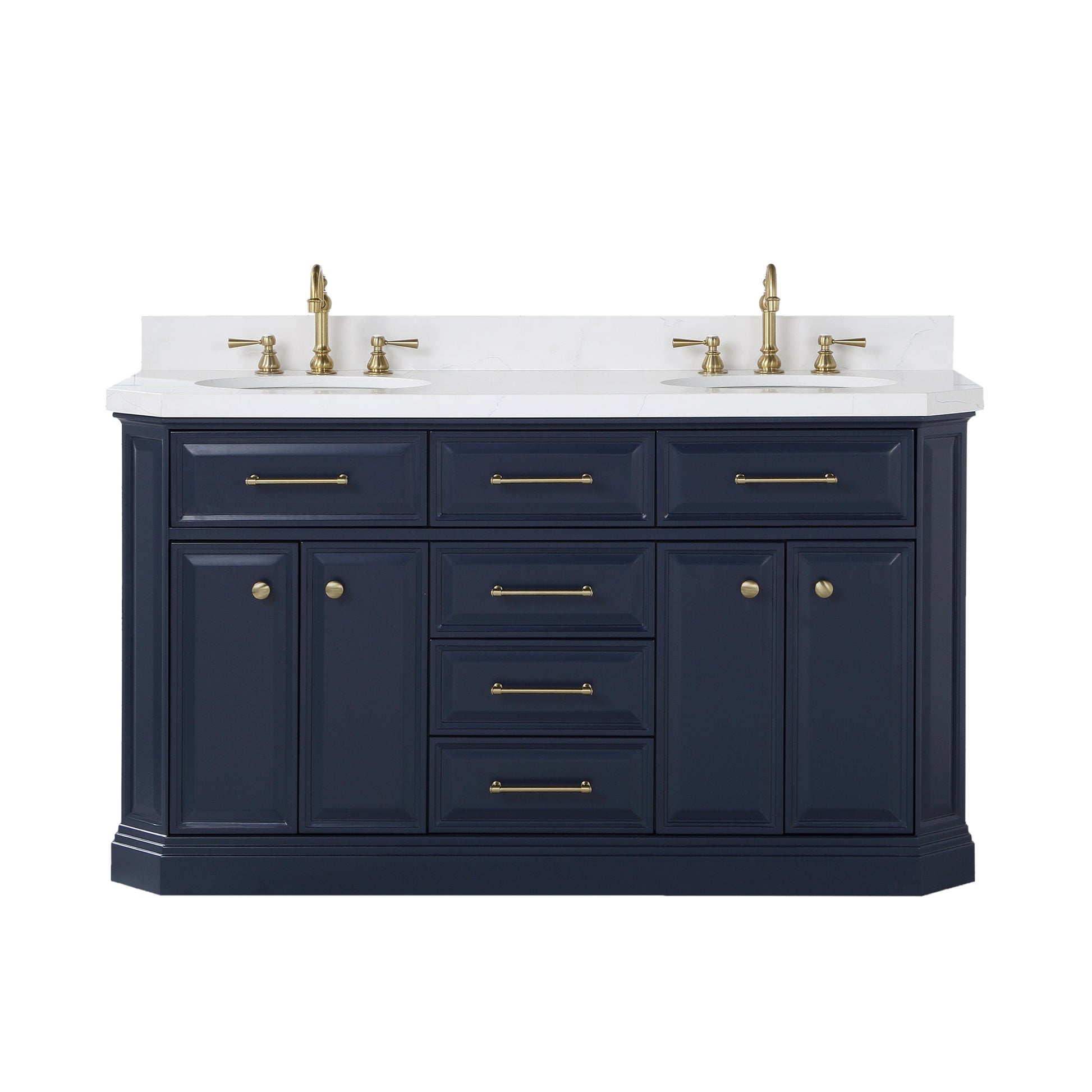 Palace 60 in. Vanity in Monarch Blue with Quartz Vanity Top in White with White Basins | Water Creation