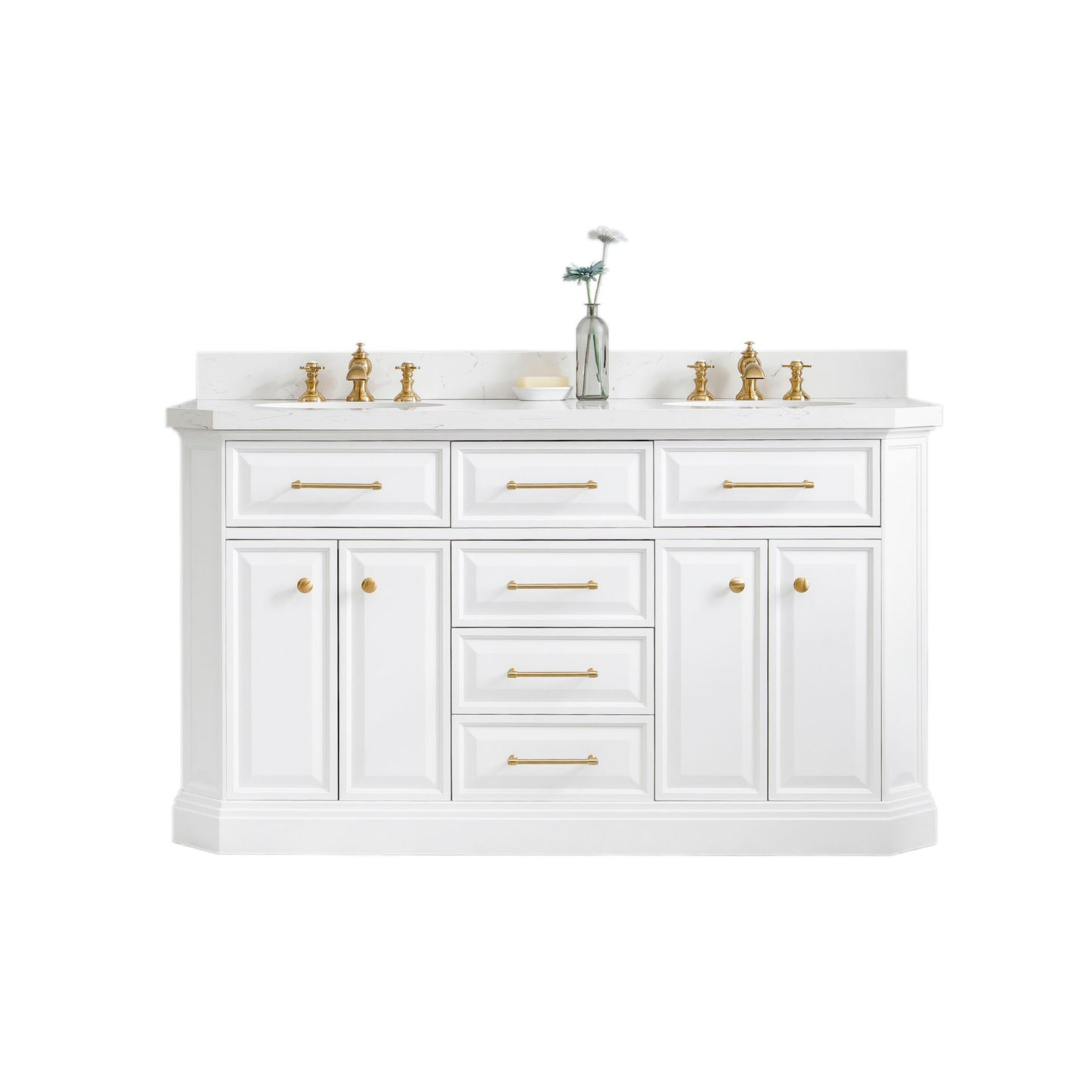 Palace 60 in. W Bath Vanity in Pure White with Quartz Vanity Top with White Basin | Water Creation