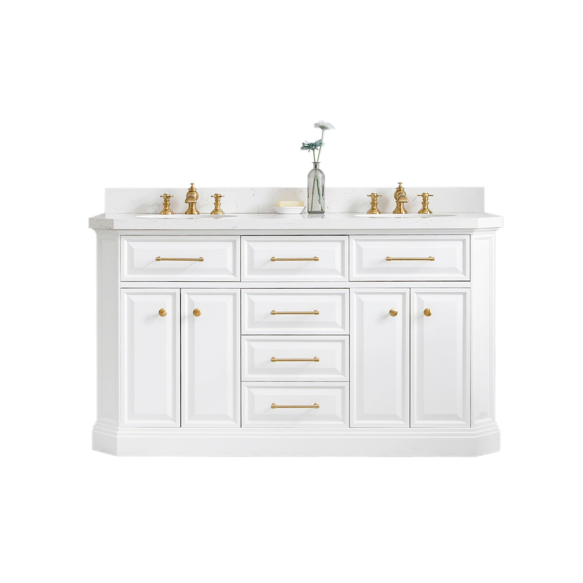 Palace 60 in. W Bath Vanity in Pure White with Quartz Vanity Top with White Basin | Water Creation