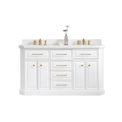 Palace 60 in. W Bath Vanity in Pure White with Quartz Vanity Top with White Basin | Water Creation