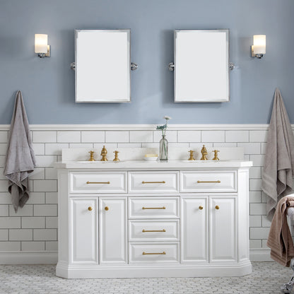 Palace 60 in. W Bath Vanity in Pure White with Quartz Vanity Top with White Basin | Water Creation