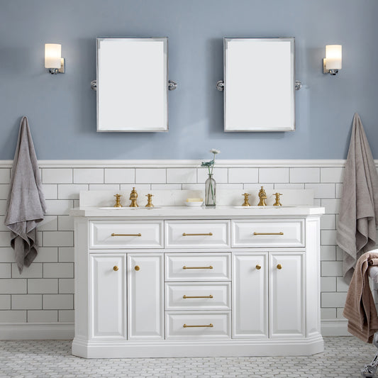 Palace 60 in. W Bath Vanity in Pure White with Quartz Vanity Top with White Basin | Water Creation