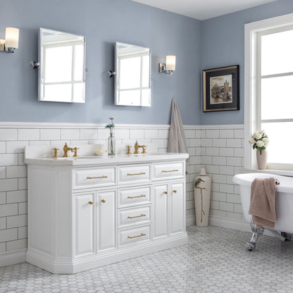 Palace 60 in. W Bath Vanity in Pure White with Quartz Vanity Top with White Basin | Water Creation