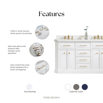 Palace 60 in. W Bath Vanity in Pure White with Quartz Vanity Top with White Basin | Water Creation