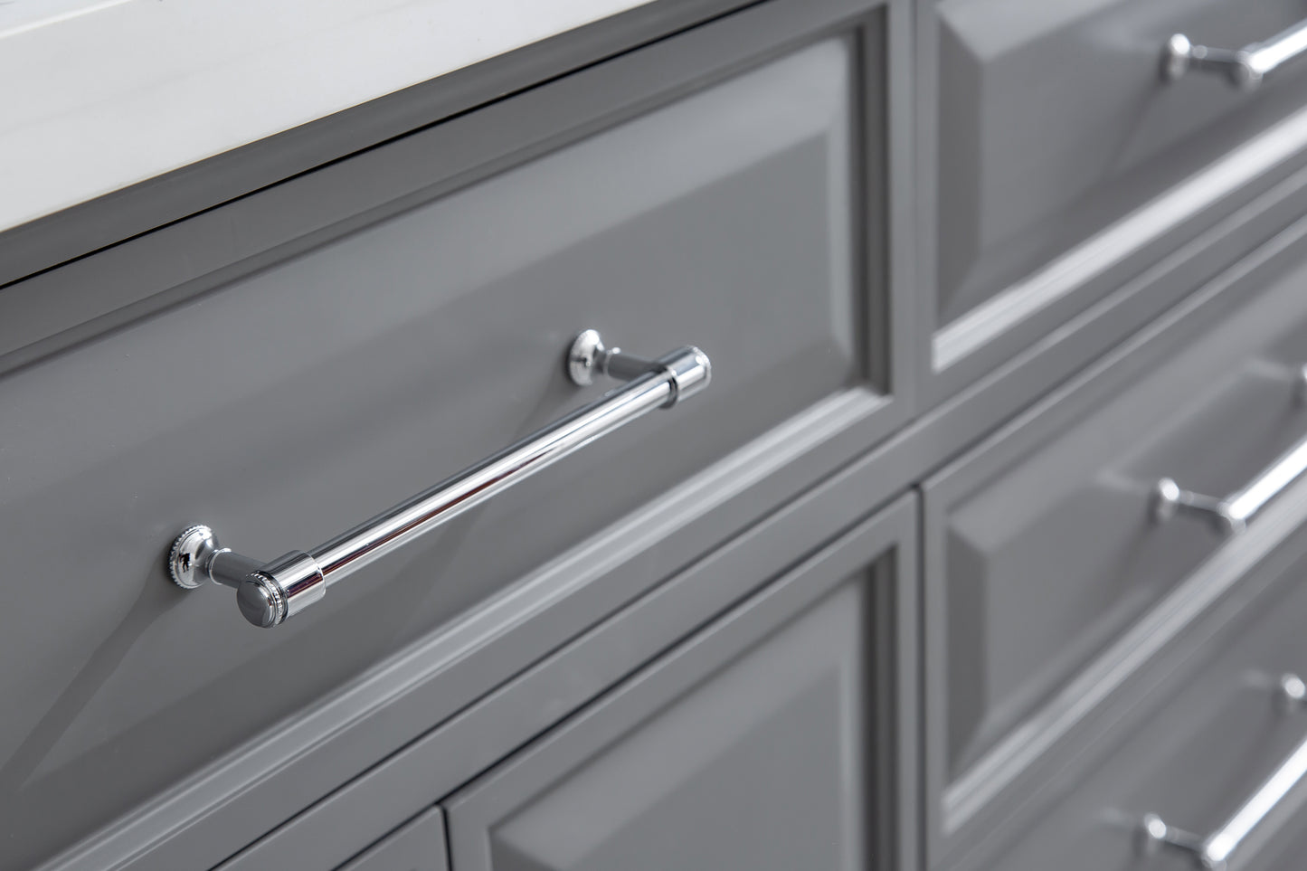Palace 72 in. W Bath Vanity in Cashmere Grey with Quartz Vanity Top with White Basin | Water Creation