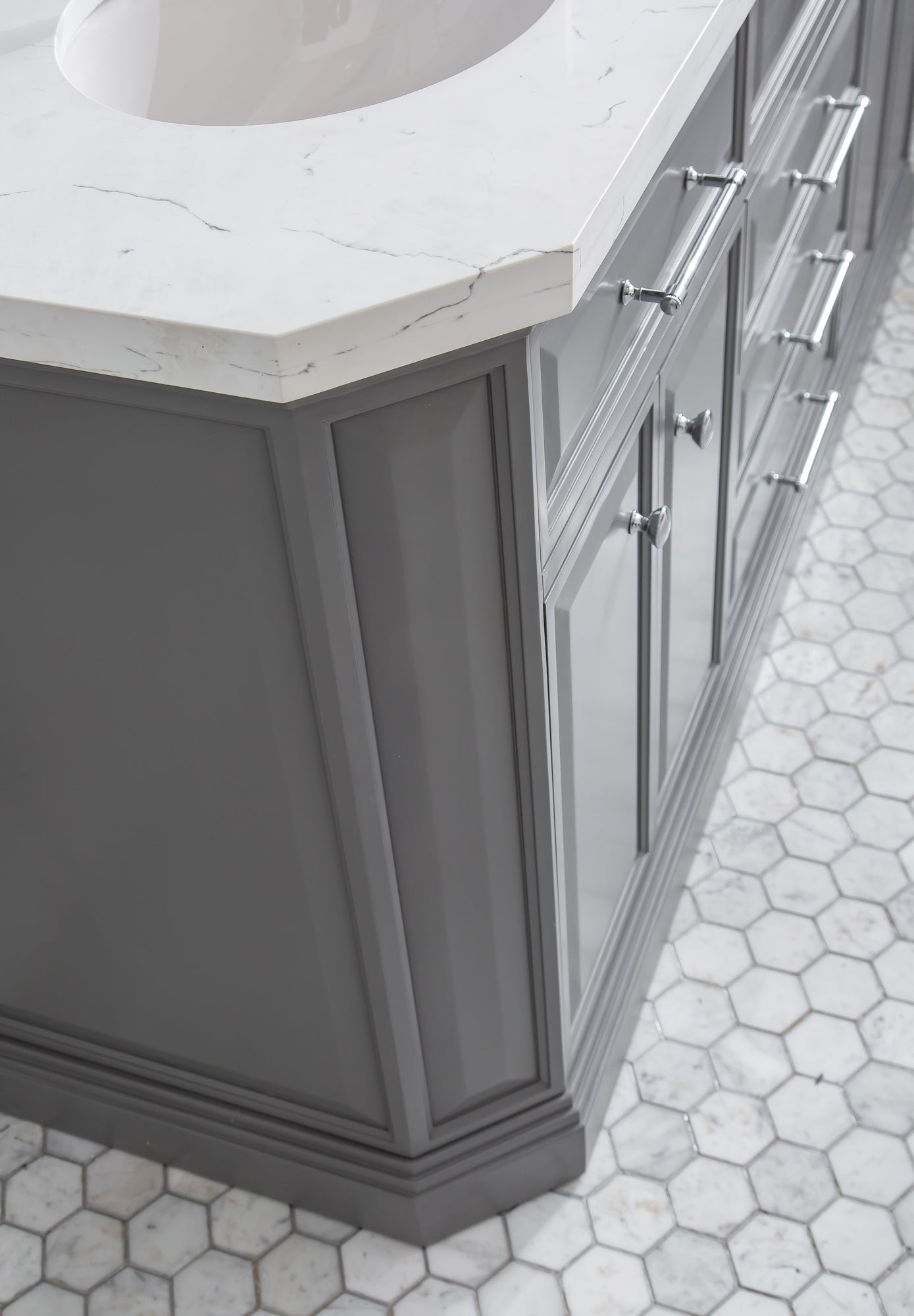 Palace 72 in. W Bath Vanity in Cashmere Grey with Quartz Vanity Top with White Basin | Water Creation