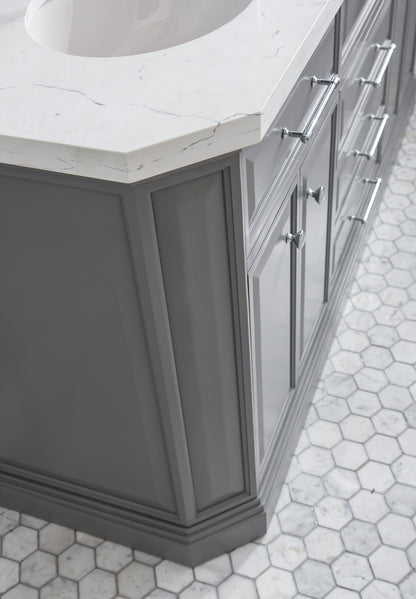 Palace 72 in. W Bath Vanity in Cashmere Grey with Quartz Vanity Top with White Basin | Water Creation