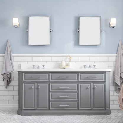 Palace 72 in. W Bath Vanity in Cashmere Grey with Quartz Vanity Top with White Basin | Water Creation