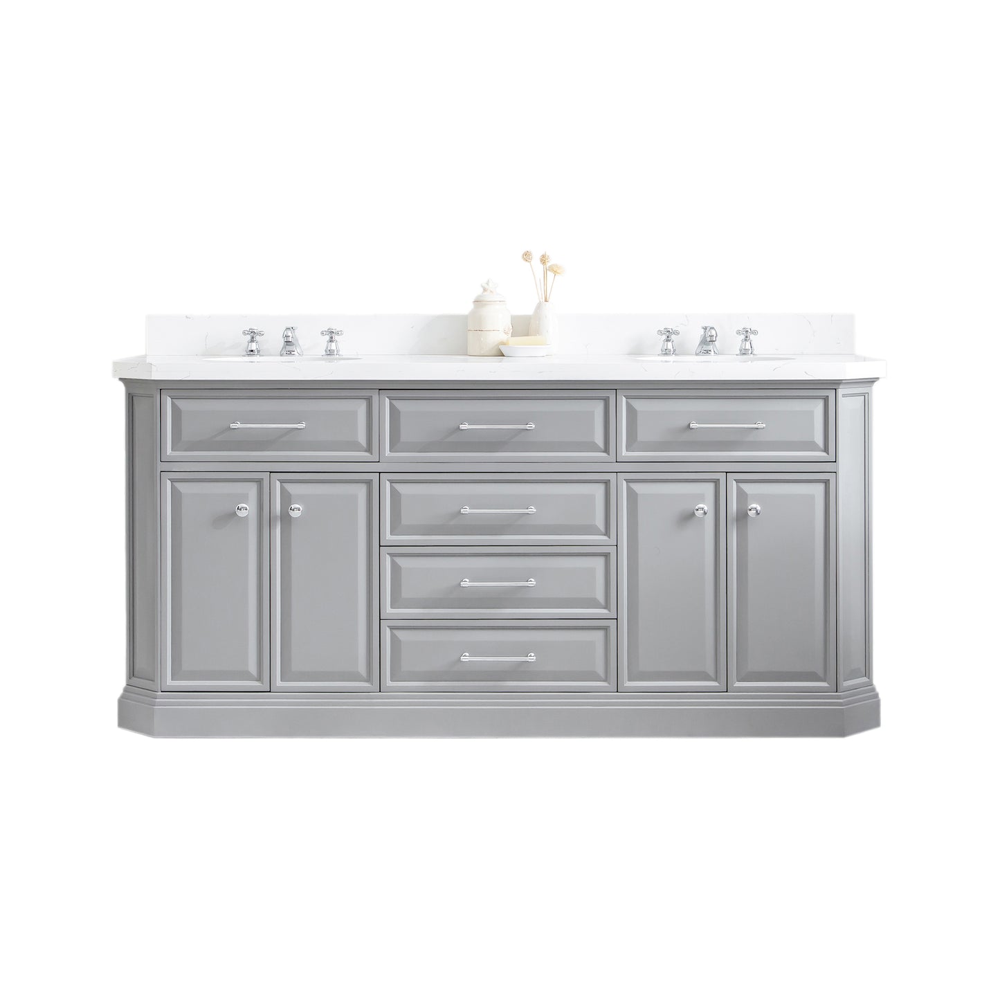 Palace 72 in. W Bath Vanity in Cashmere Grey with Quartz Vanity Top with White Basin | Water Creation