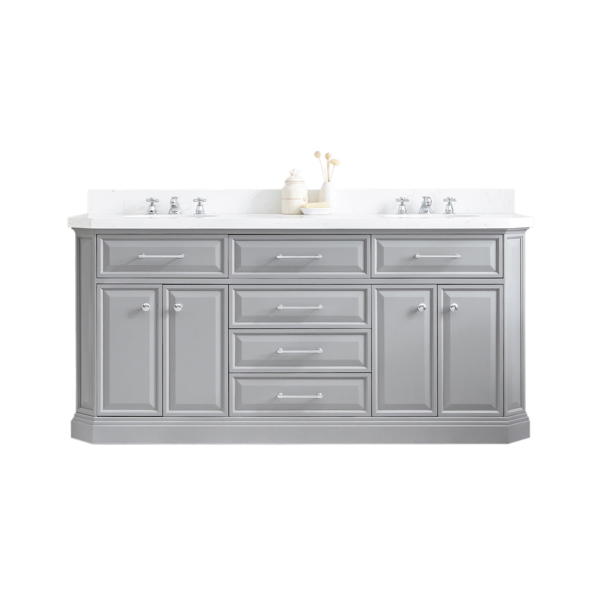 Palace 72 in. W Bath Vanity in Cashmere Grey with Quartz Vanity Top with White Basin | Water Creation