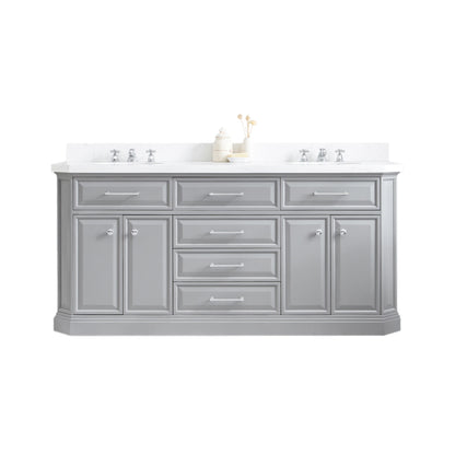 Palace 72 in. W Bath Vanity in Cashmere Grey with Quartz Vanity Top with White Basin | Water Creation