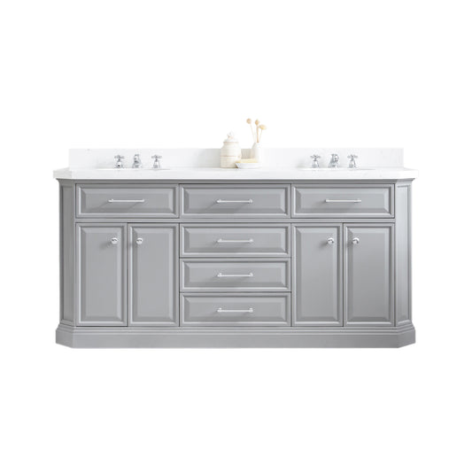Palace 72 in. W Bath Vanity in Cashmere Grey with Quartz Vanity Top with White Basin | Water Creation