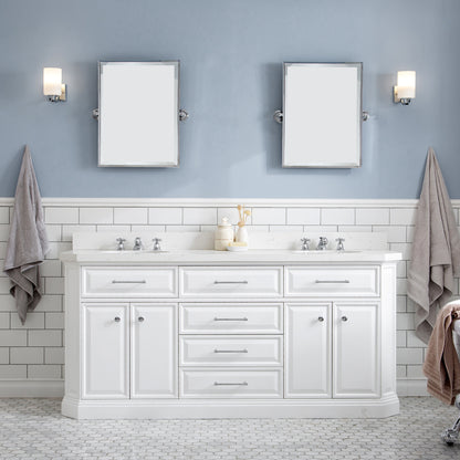 Palace 72 in. W Bath Vanity in Pure White with Quartz Vanity Top with White Basin | Water Creation