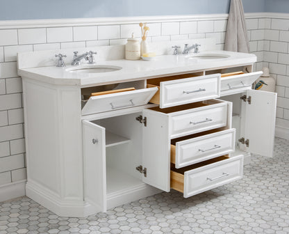 Palace 72 in. W Bath Vanity in Pure White with Quartz Vanity Top with White Basin | Water Creation