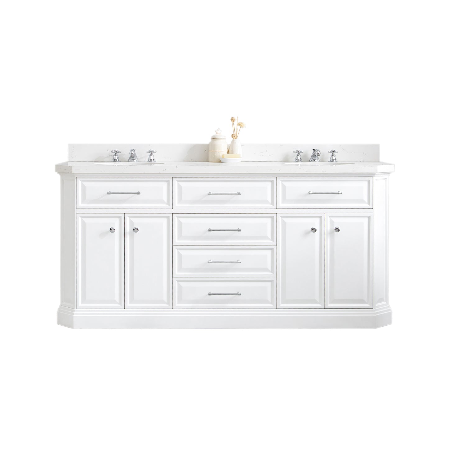 Palace 72 in. W Bath Vanity in Pure White with Quartz Vanity Top with White Basin | Water Creation