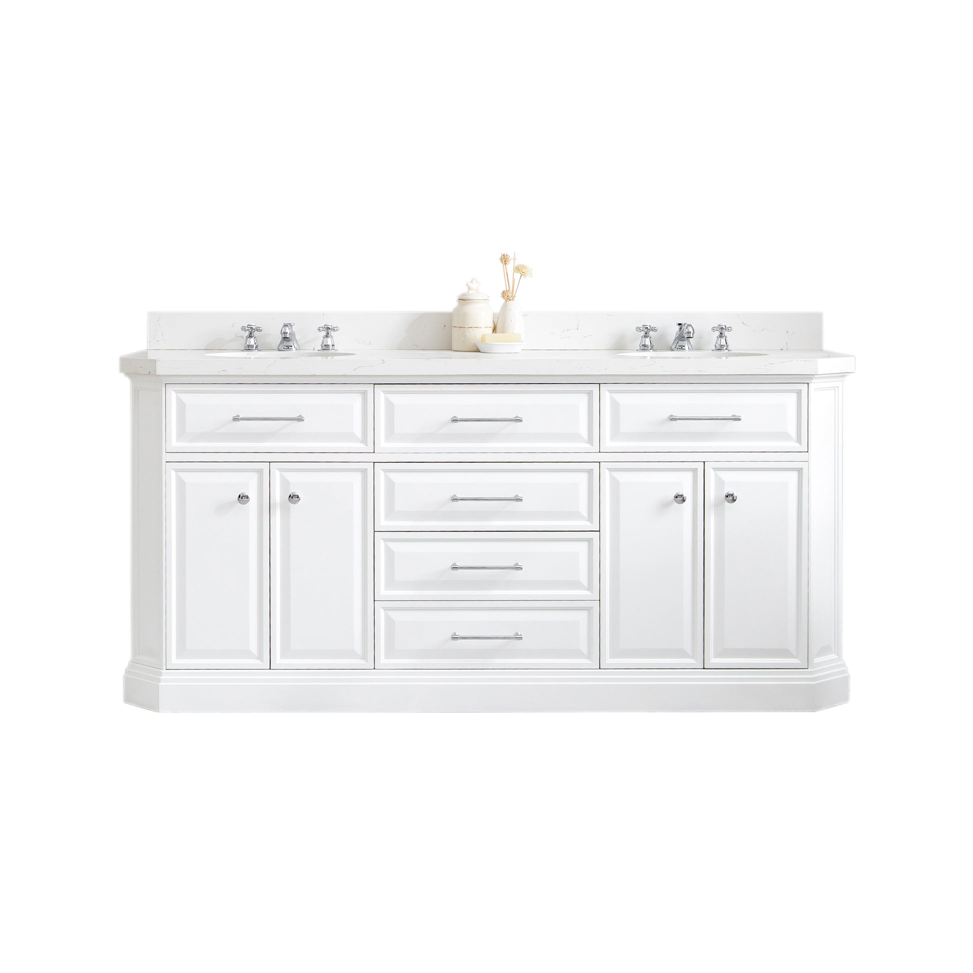 Palace 72 in. W Bath Vanity in Pure White with Quartz Vanity Top with White Basin | Water Creation