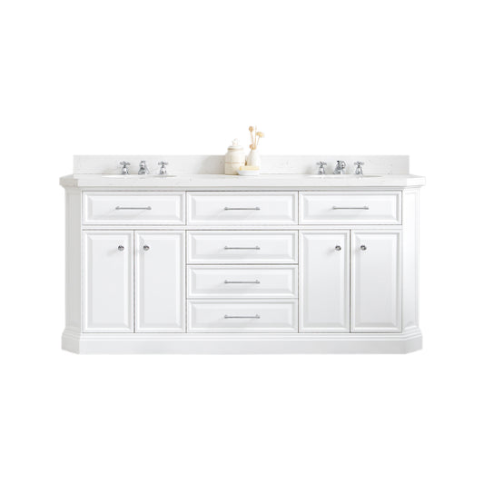 Palace 72 in. W Bath Vanity in Pure White with Quartz Vanity Top with White Basin | Water Creation
