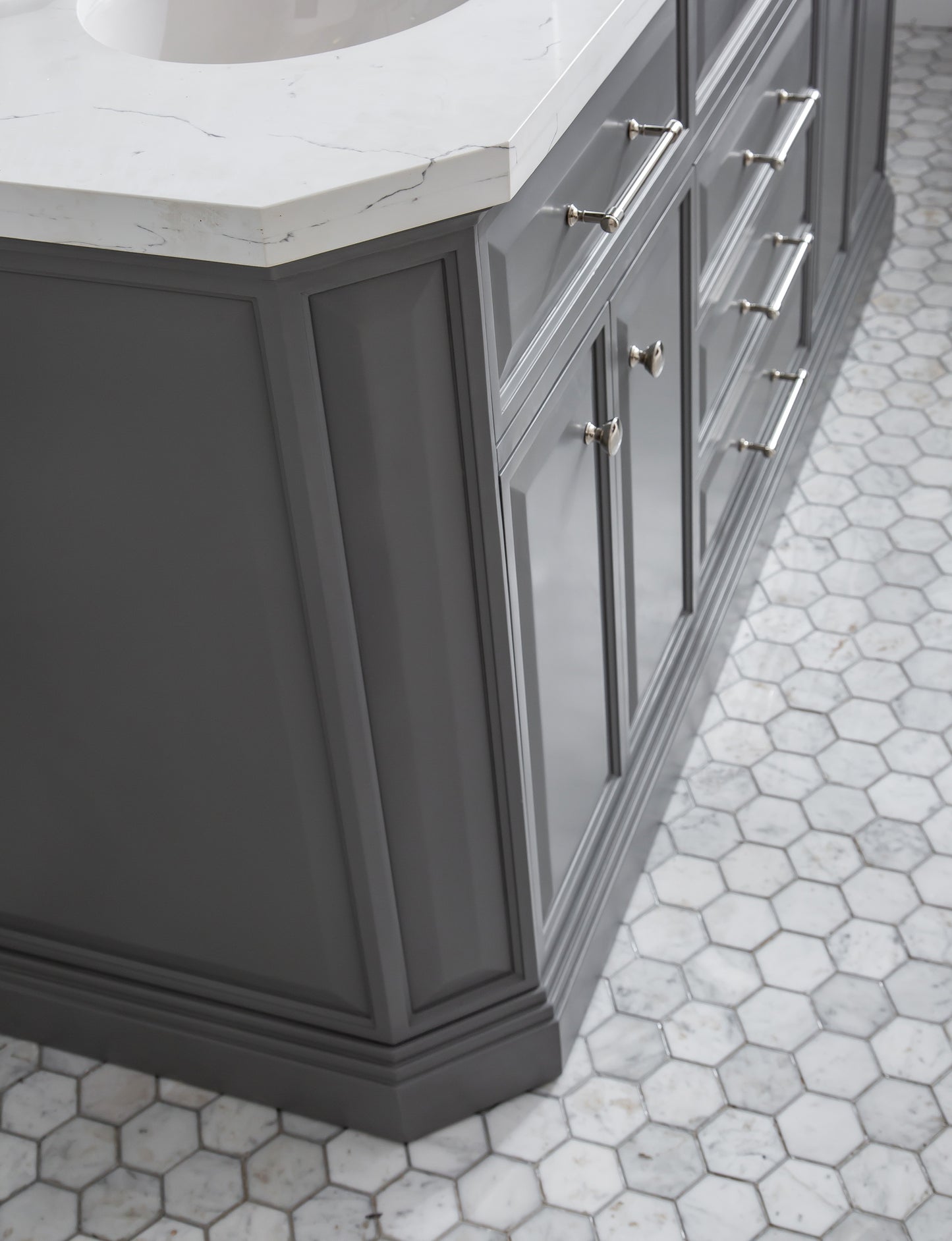 Palace 72 in. W Bath Vanity in Cashmere Grey with Quartz Vanity Top with White Basin | Water Creation