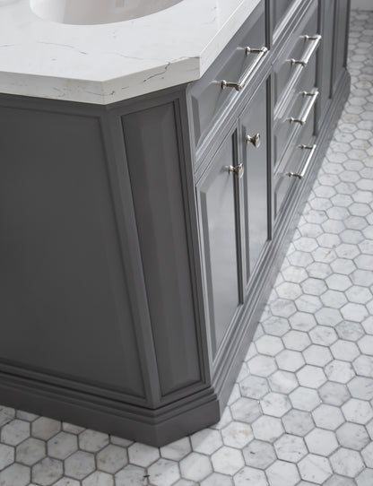 Palace 72 in. W Bath Vanity in Cashmere Grey with Quartz Vanity Top with White Basin | Water Creation