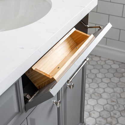 Palace 72 in. W Bath Vanity in Cashmere Grey with Quartz Vanity Top with White Basin | Water Creation